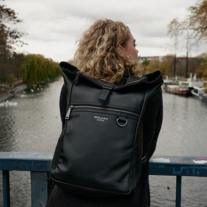 Laptop Backpack Harlem Travel Work Business Durable Leather Bag 15" for Men Women - Black